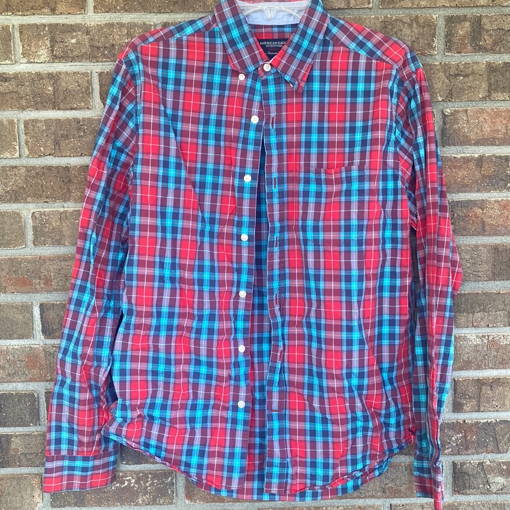 American eagle button down mens plaid shirt size medium